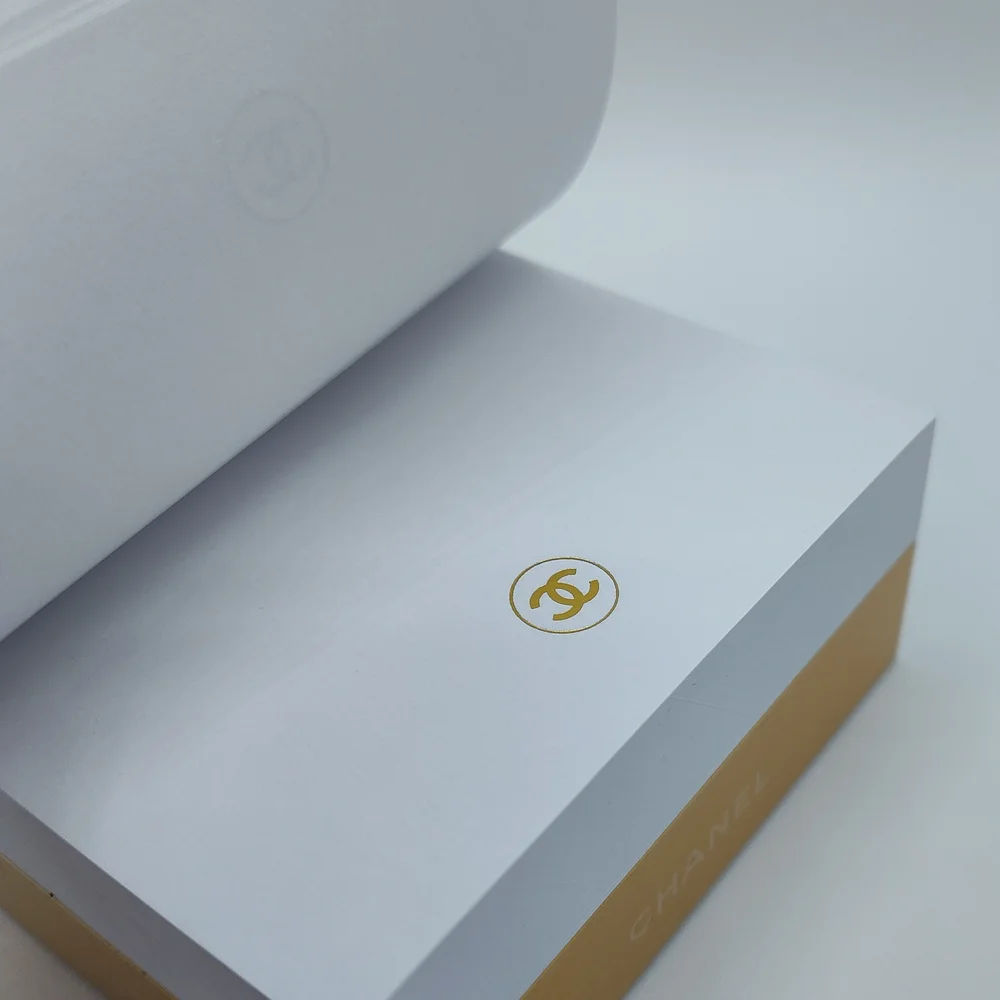 CHANEL Boutique Sticky Note Block Heavy Gold Base Luxury Desk Paper NIB